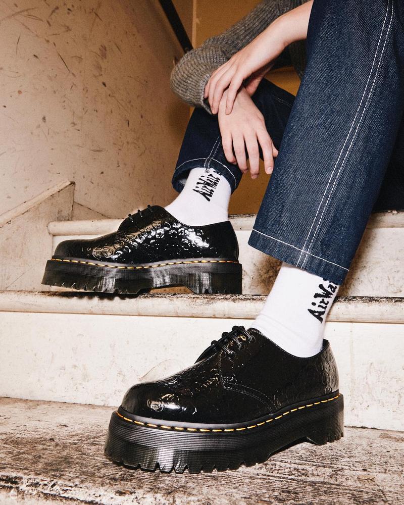 Dr Martens 1461 Leopard Emboss Patent Lær Platform Sko Dame Svarte Leopard | Norge 40NWY